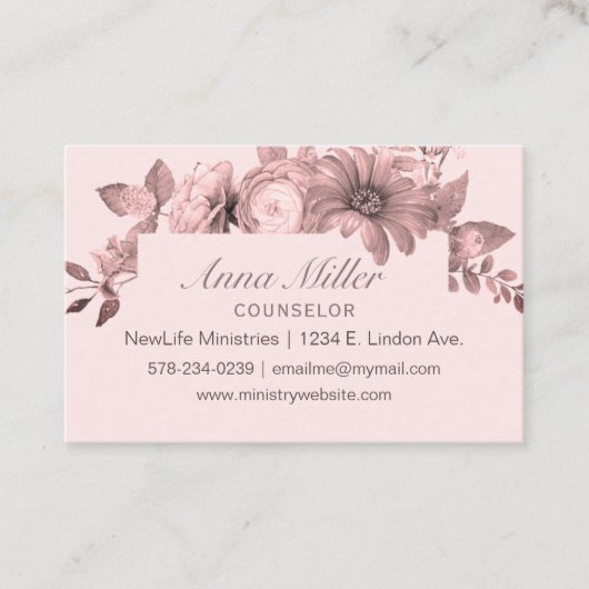 Vrouwelijke Grisaille Roos Roze Counseling Ministr Visitekaartje (Voorkant)