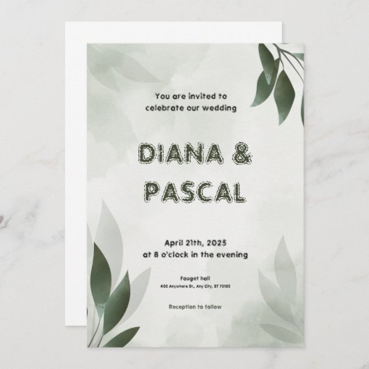 Vrouwelijke groene bruiloft uitnodiging (Voorkant / Achterkant)