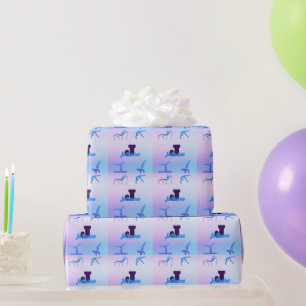 Vrouwelijke Gymnastiek Blauw Paarse Monogram Geper Cadeaupapier