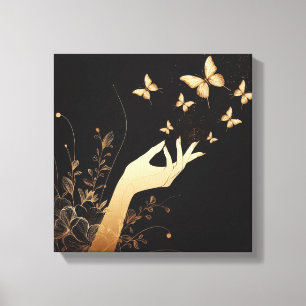 Vrouwelijke Hand die Vlinders Loslaat Kunst Canvas Afdruk