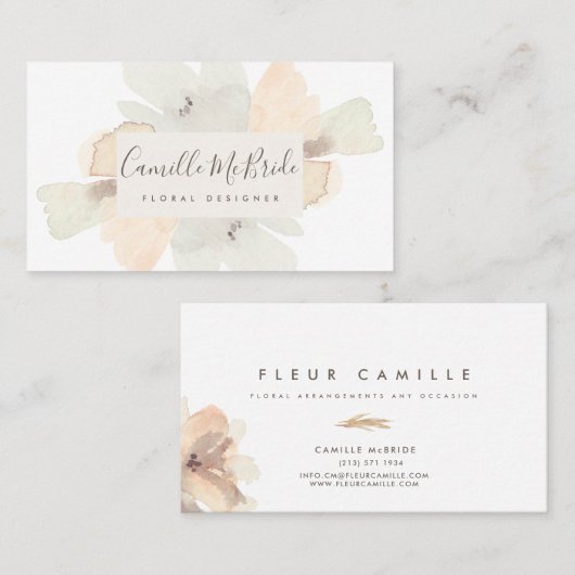Vrouwelijke Hand Geschilderde Waterverf Bloempatro Visitekaartje (Voorkant / Achterkant)