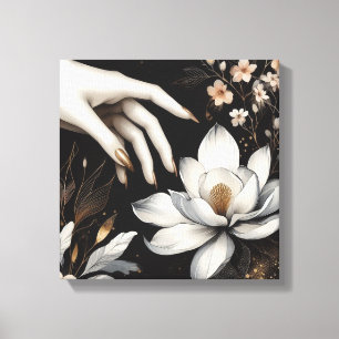 Vrouwelijke Hand met Magnoliabloem Kunst Canvas Afdruk