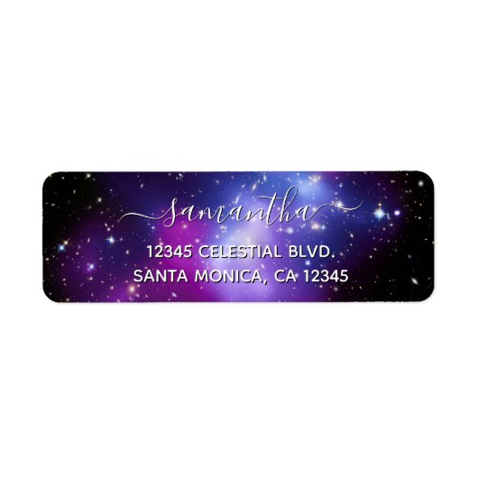 Vrouwelijke handtekening Paarse Galaxy Hemels Etiket (Voorkant)