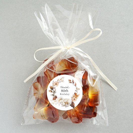 Vrouwelijke herfstbloemen 80e verjaardagsfeest ronde sticker