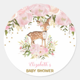 Vrouwelijke herten Baby shower Blush Roze Bloemen  Ronde Sticker
