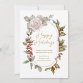 Vrouwelijke Holly Evergreens en Rozen Corporate Feestdagenkaart (Voorkant)