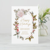 Vrouwelijke Holly Evergreens en Rozen Corporate Feestdagenkaart (Staand voorkant)