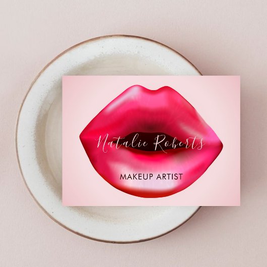 Vrouwelijke Hot Pink Lips Make-up Artist Beauty Visitekaartje