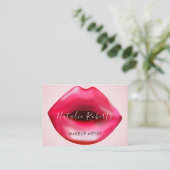 Vrouwelijke Hot Pink Lips Make-up Artist Beauty Visitekaartje (Staand voorkant)