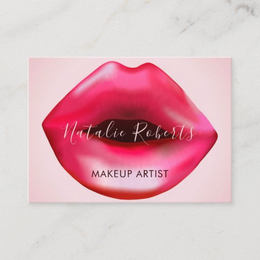 Vrouwelijke Hot Pink Lips Make-up Artist Beauty Visitekaartje (Voorkant)