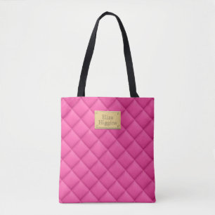 Vrouwelijke Hot Pink Quilted Patroon Naam Tote Bag