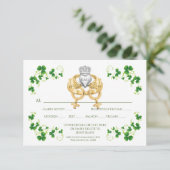 Vrouwelijke Ierse Claddagh-ring en klaveren RSVP Kaartje (Staand voorkant)