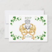 Vrouwelijke Ierse Claddagh-ring en klaveren RSVP Kaartje (Achterkant)