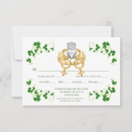 Vrouwelijke Ierse Claddagh-ring en klavertjes drie RSVP Kaartje