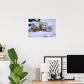Vrouwelijke ijsbeer liggend met 2 welpen poster (Thuiskantoor)