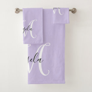 Vrouwelijke kalligrafie monogram bleke lavendel bad handdoek