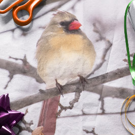 Vrouwelijke Kardinaal in de Winter Tissuepapier