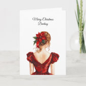 Vrouwelijke Kerstjurk Rood Kaart (Voorkant)