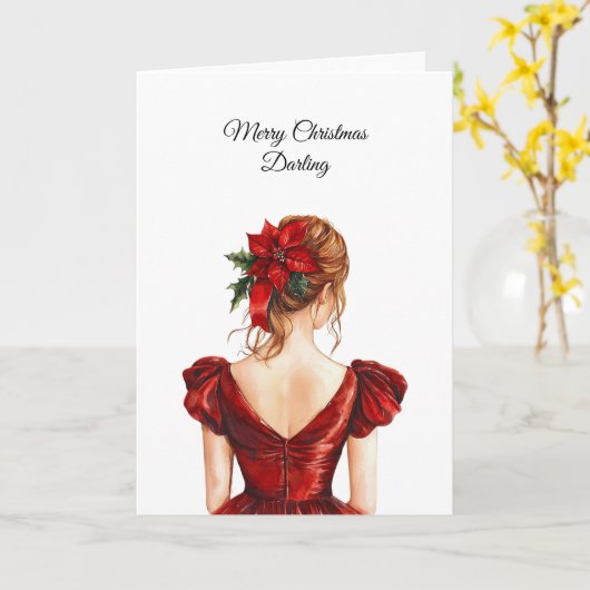Vrouwelijke Kerstjurk Rood Kaart (Gele Bloem)
