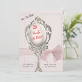 Vrouwelijke klassieke vintage bruiloft save the date (Staand voorkant)