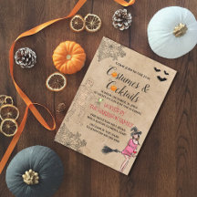 Vrouwelijke kostuums & cocktails Halloween uitnodi
