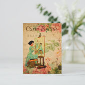  vrouwelijke kunstenaar in Easel-Frans Briefkaart (Staand voorkant)