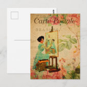  vrouwelijke kunstenaar in Easel-Frans Briefkaart (Voorkant / Achterkant)