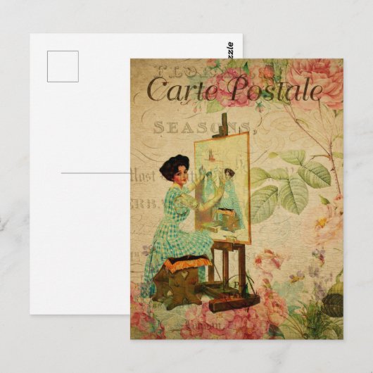 vrouwelijke kunstenaar in Easel-Frans Briefkaart (Voorkant / Achterkant)