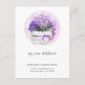 Vrouwelijke Lavendel Bloemen Waterverf Nieuw Adres Aankondigingskaart (Voorkant)