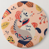 Vrouwelijke Leraar Cadeau KLASSIEKE DAME Hygge Vos Ronde Button 6,0 Cm (Voorkant)