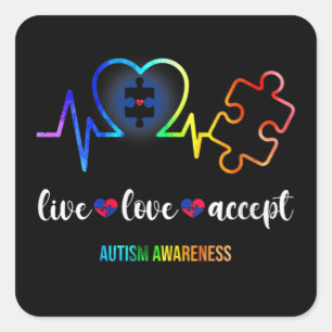Vrouwelijke Live Love Accepteert Autism Awareness  Vierkante Sticker