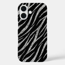 Vrouwelijke luxe zwart & zilver klassieke zebra pr iPhone 16 hoesje