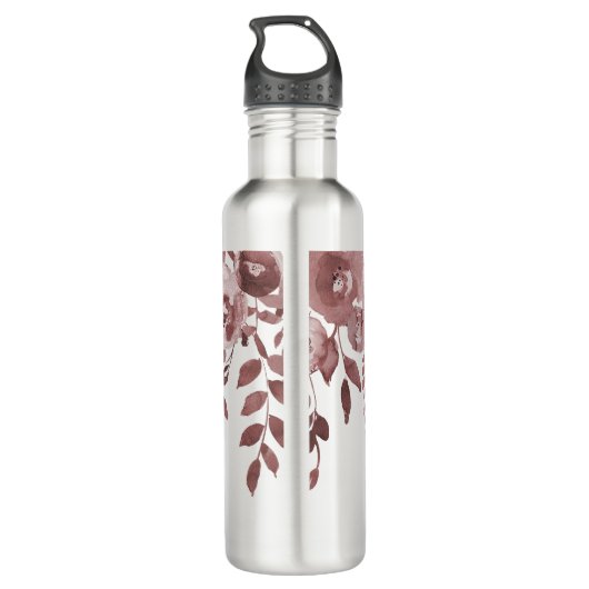 Vrouwelijke Mauve Blush Bloemen met Naam Waterfles (Achterkant)