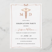 Vrouwelijke MD RN Caduceus afstudeerfoto Folie Uitnodiging (Voorkant)