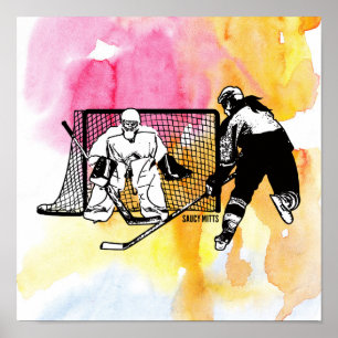 Vrouwelijke meisjes die op Net Hockey Player Water Poster