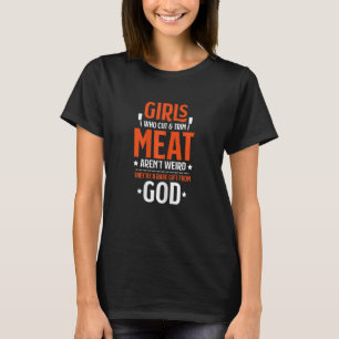 Vrouwelijke meisjes die vlees snijden en uitsnijde t-shirt