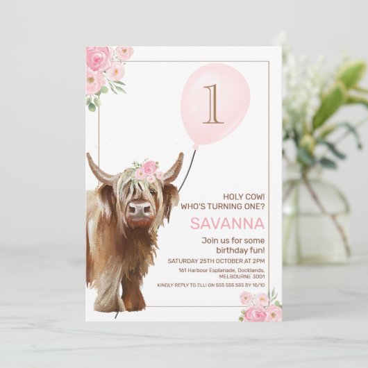 Vrouwelijke Meisjes Heilige Koe Ballon 1e Verjaard Kaart (Staand voorkant)