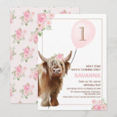 Vrouwelijke Meisjes Heilige Koe Ballon 1e Verjaard Kaart (Voorkant / Achterkant)