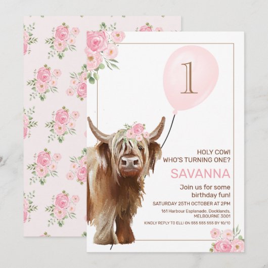 Vrouwelijke Meisjes Heilige Koe Ballon 1e Verjaard Kaart (Voorkant / Achterkant)