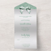 Vrouwelijke Mint Gem Bow & Glitter Verjaardag All In One Uitnodiging (Binnen)