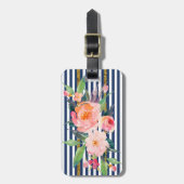 Vrouwelijke moderne chic bloemen -strepen bagagelabel (Voorkant verticaal)