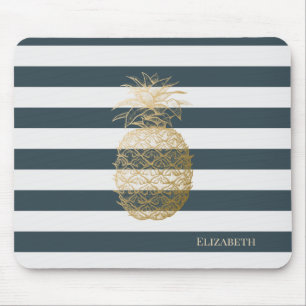 Vrouwelijke Moderne Chic Gouden Ananas Strepen Muismat