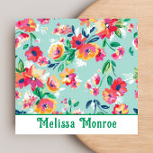 Vrouwelijke Moderne Kleurrijke Waterverf Bloem Roz Vierkante Visitekaartje