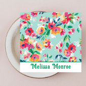 Vrouwelijke Moderne Kleurrijke Waterverf Bloem Roz Vierkante Visitekaartje