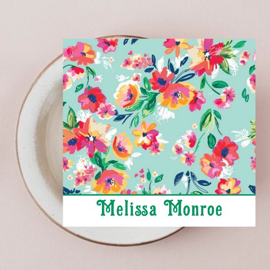 Vrouwelijke Moderne Kleurrijke Waterverf Bloem Roz Vierkante Visitekaartje