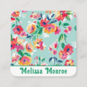Vrouwelijke Moderne Kleurrijke Waterverf Bloem Roz Vierkante Visitekaartje (Voorkant)