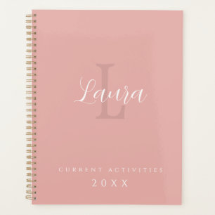 Vrouwelijke monogram en naam gepersonaliseerd roze planner