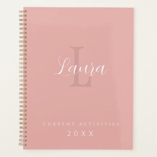 Vrouwelijke monogram en naam gepersonaliseerd roze planner (Voorkant)