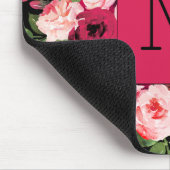  vrouwelijke monogram zwart-roze floraal muismat (Hoek)