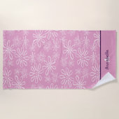 Vrouwelijke Naam & Blush & Roze Bloemen Doodle Pat Strandlaken (Voorkant)